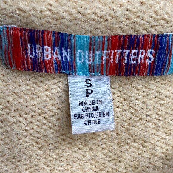 Urban Outfitters Oversized Puff Sleeve Button Cardigan Cream Slouchy Fuzzy-S - Picture 10 of 13